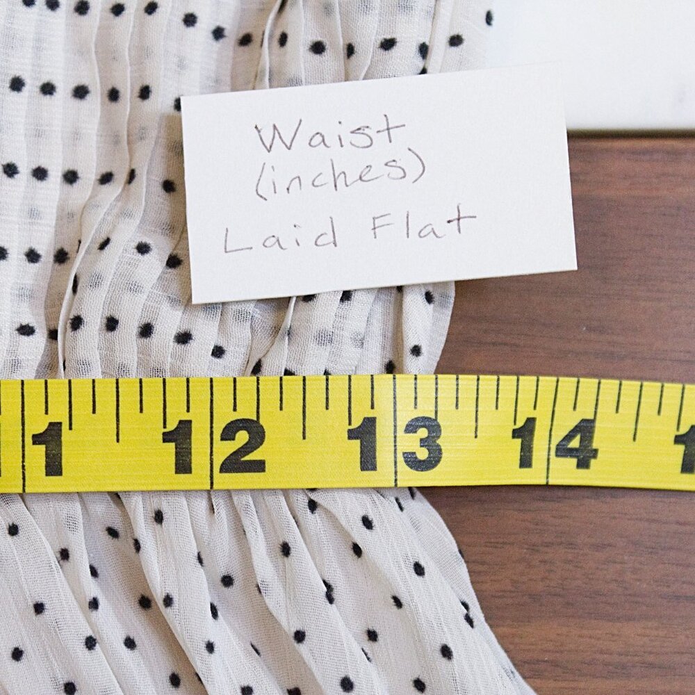 Pleated Long-Sleeve Black and White/Cream Polka Dot Fit and Flare Dress Medium - Picture 14 of 15